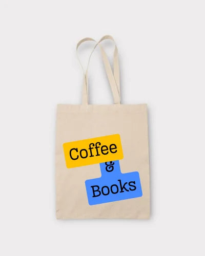 Beige tote bag with 'Coffee & Books' text